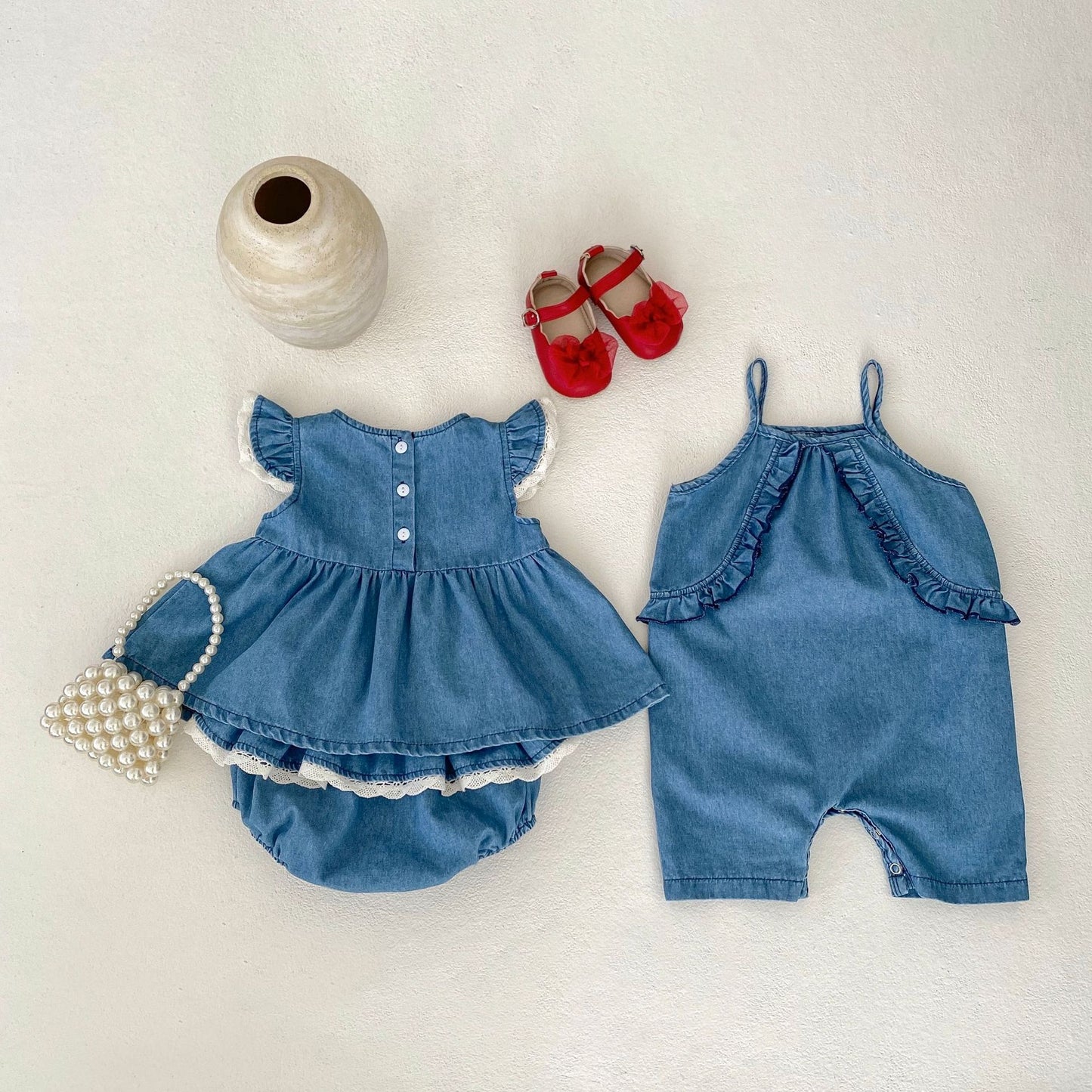 【BABY】夏新作 チェリー刺繍ロンパースorセットアップSK062709