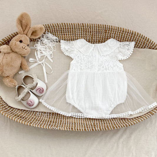 【BABY】夏新作 フラワー刺繍ロンパースSK080101