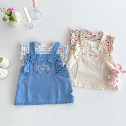 【BABY&KID】夏新作 刺繍クマサロペット、ストライプTシャツSK080619