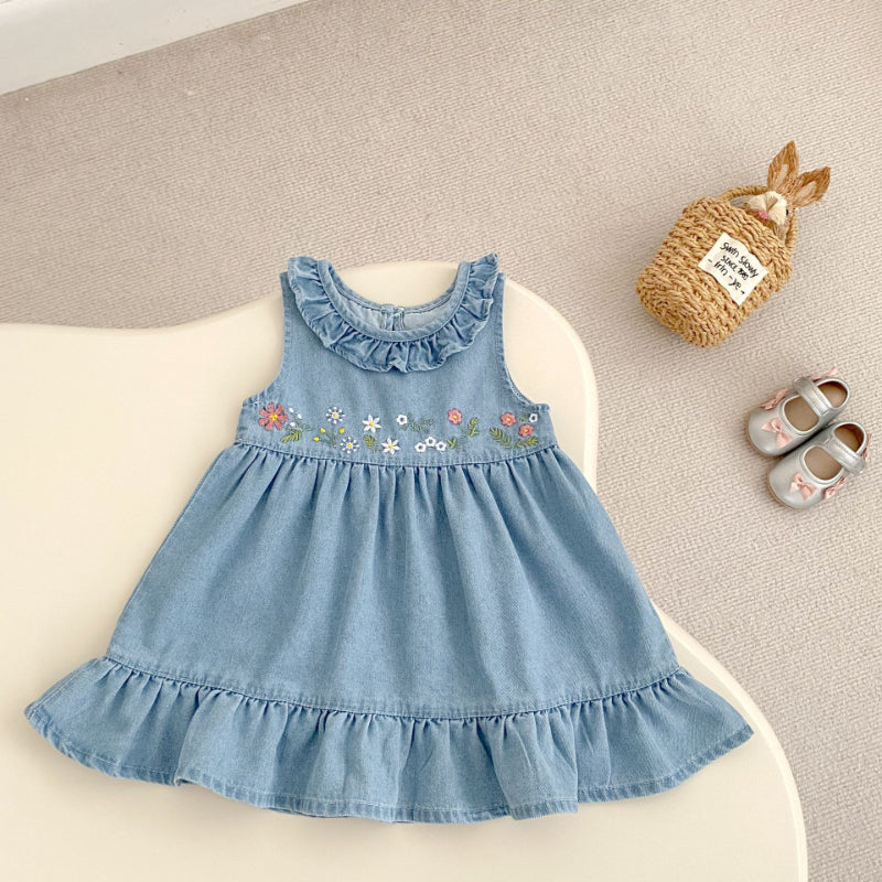 【BABY&KID】夏新作 デニム刺繍ワンピースSK080109