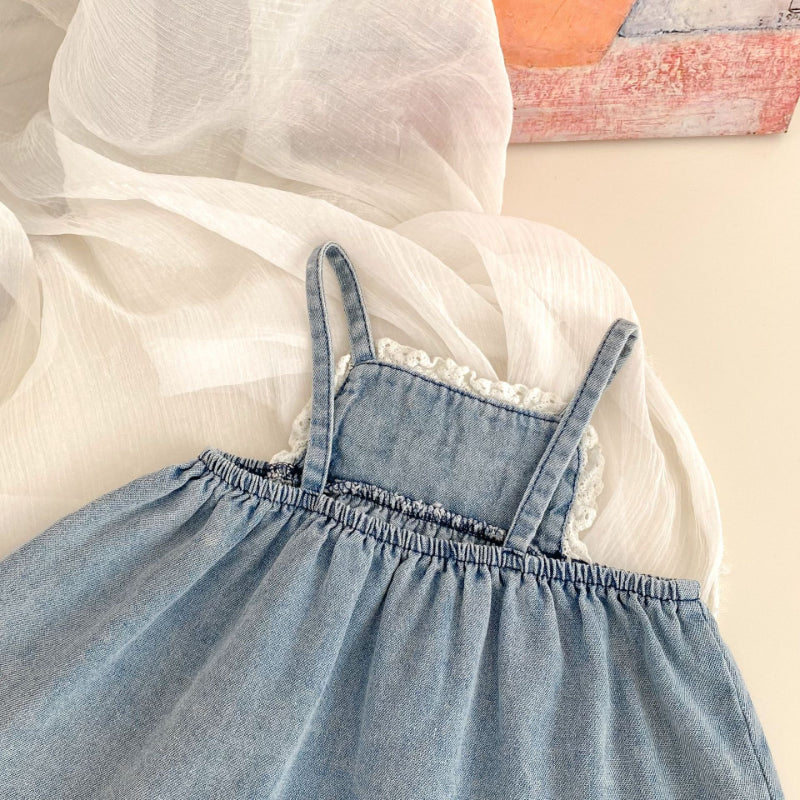 【BABY&KID】夏新作 フラワー刺繍デニムセットアップSK081531