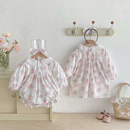 【姉妹服】ナチュラル花柄ロンパース、ワンピースSK101119
