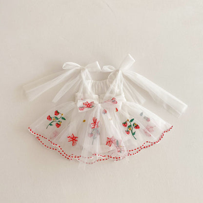 【BABY】夏新作 いちご刺繍リボンロンパースワンピSK081707