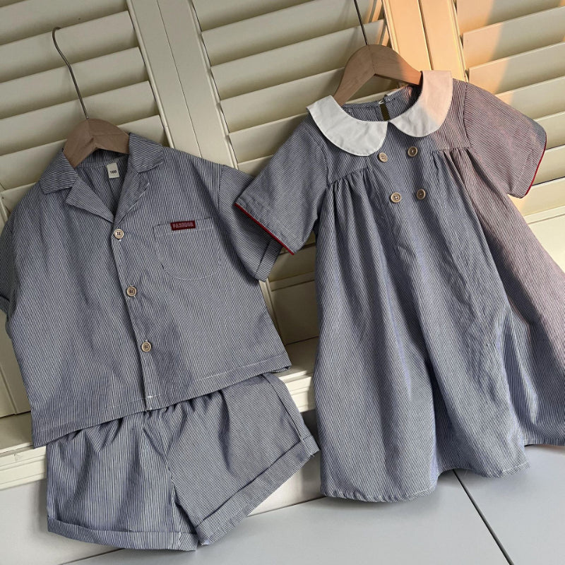 【BABY＆KID】夏新作 ストライプシャツスーツ、ワンピースSK063020