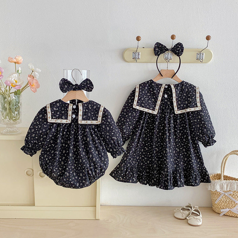 【姉妹服】花柄フリル大襟ロンパース、ワンピースSK101110