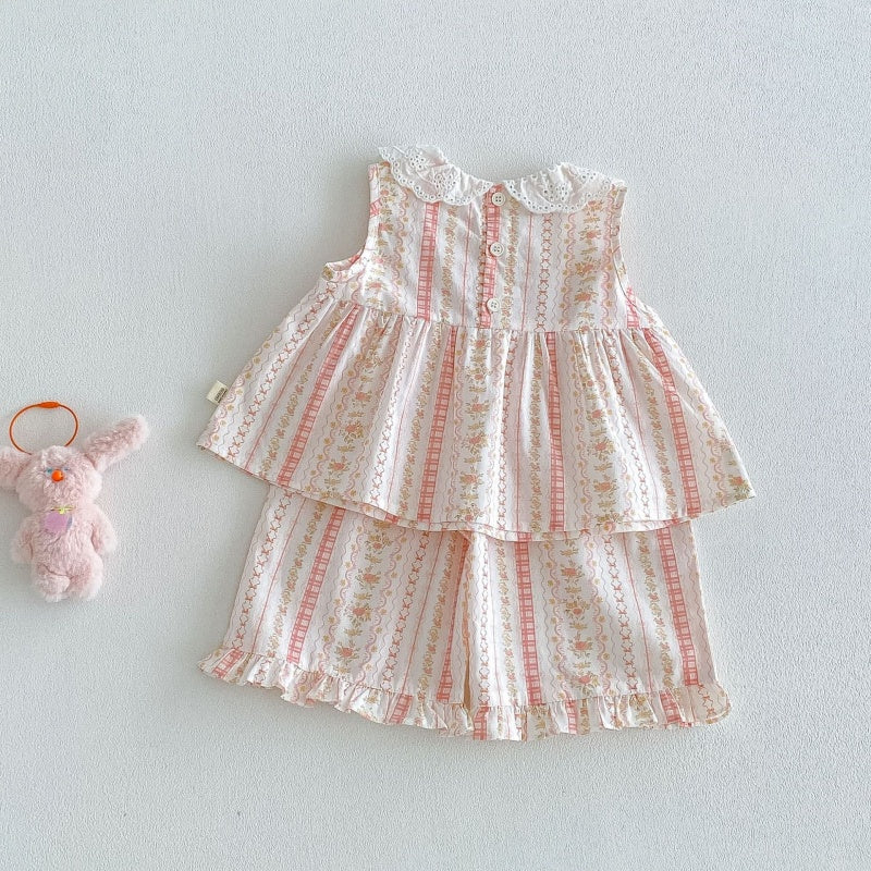 【BABY&KID】夏新作フリル襟小花柄セットアップSK105914