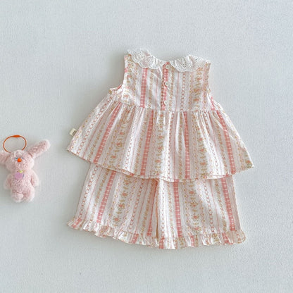 【BABY&KID】夏新作フリル襟小花柄セットアップSK105914