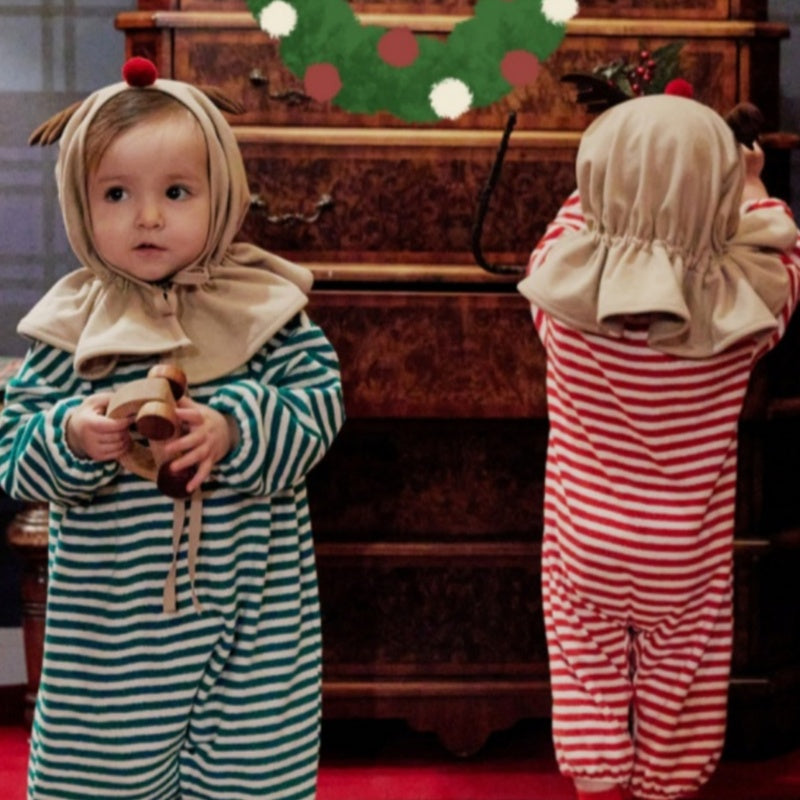 【BABY】クリスマスボーダーカバーオール、トナカイポンチョSK102817