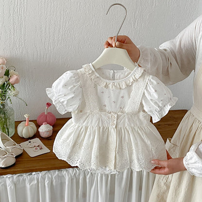 【BABY】夏新作レース小花ロンパース2点セットSK104820