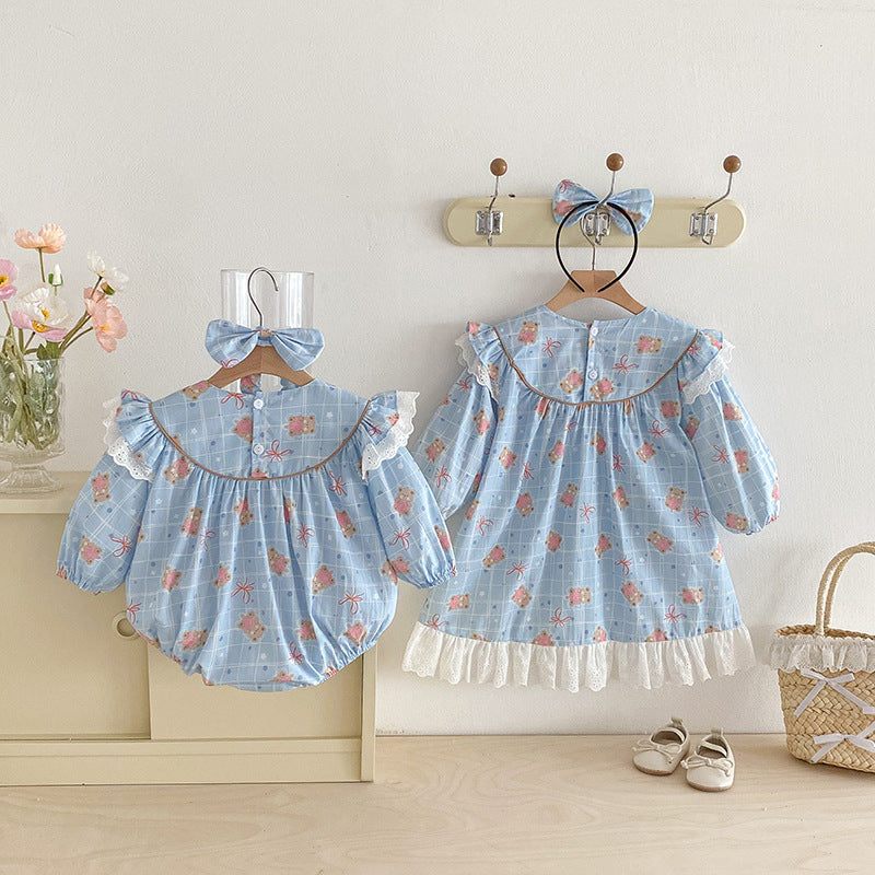 【姉妹服】ハートくまロンパース、ワンピースSK101123