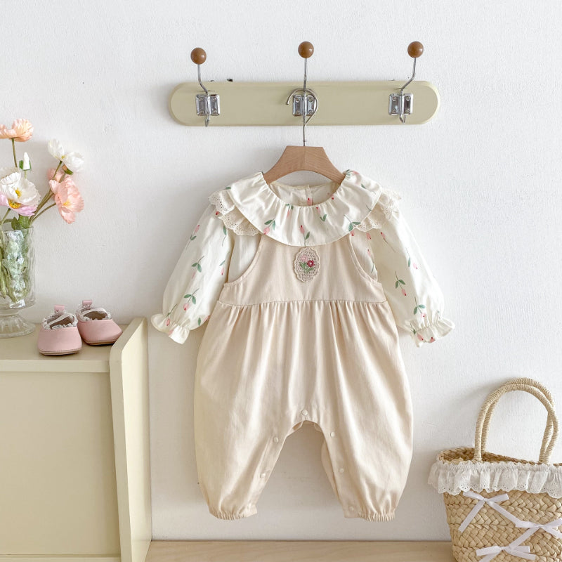 【BABY】花柄トップス、花刺繍サロペットパンツSK092318