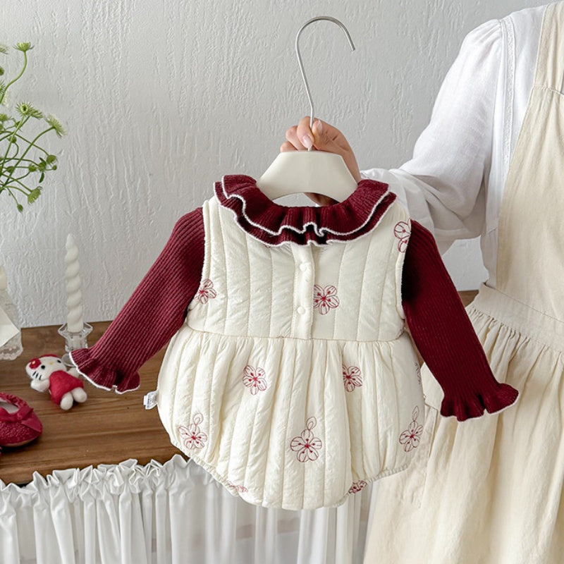 【BABY】冬新作刺繍裏起毛ロンパース、ニットトップスSK108305