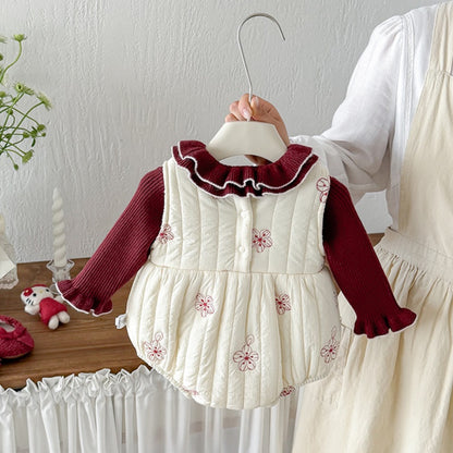 【BABY】冬新作刺繍裏起毛ロンパース、ニットトップスSK108305