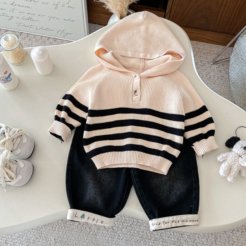 【BABY】ボーダーフーディーニット、デニムパンツSK101433