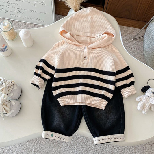 【BABY】ボーダーフーディーニット、デニムパンツSK101433
