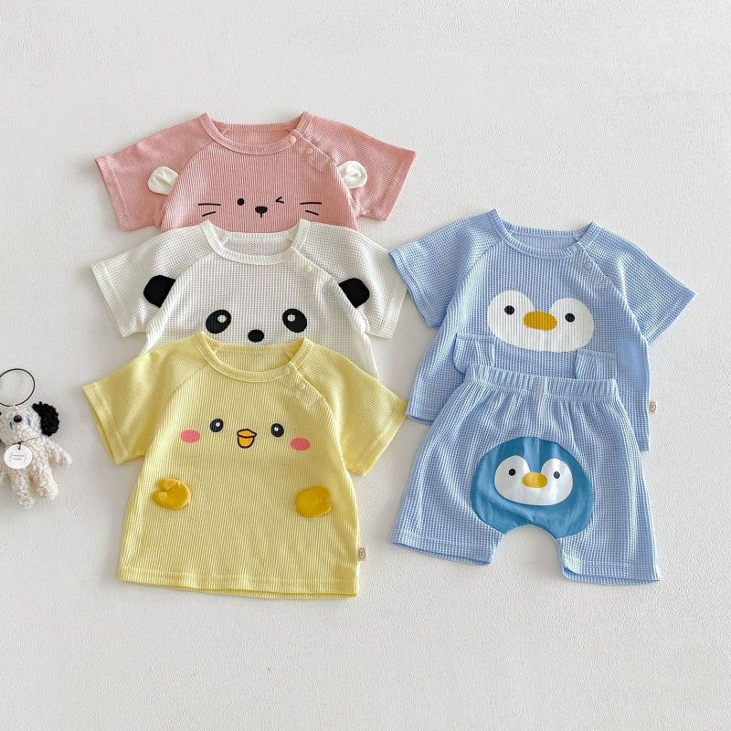 【BABY&KID】夏新作ワッフルカートゥーンセットアップSK105603