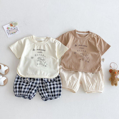 【BABY&KID】夏新作 ドッグＴシャツ、チェックパンツSK072010