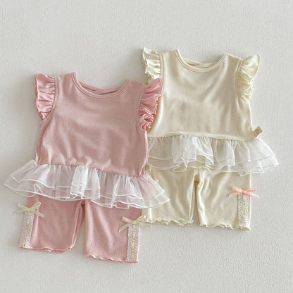 【BABY&KID】夏新作 レース切替Tシャツ&ショートパンツSK105116