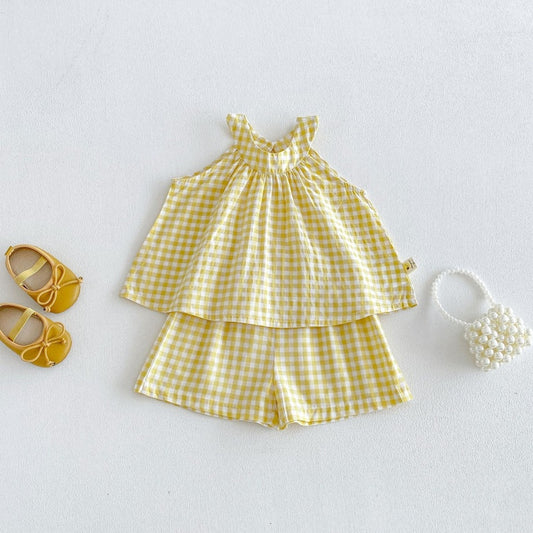 【BABY&KID】夏新作イエローチェックセットアップSK105804