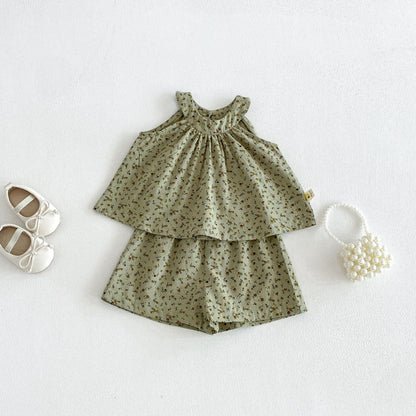 【BABY&KID】夏新作小花柄総柄グリーンセットアップSK105817