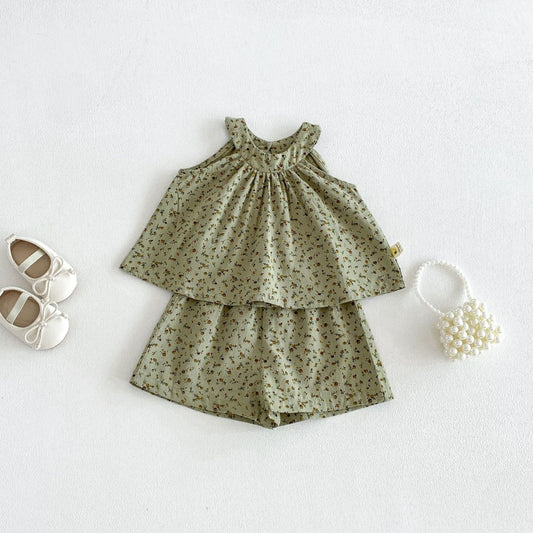 【BABY&KID】夏新作小花柄総柄グリーンセットアップSK105817