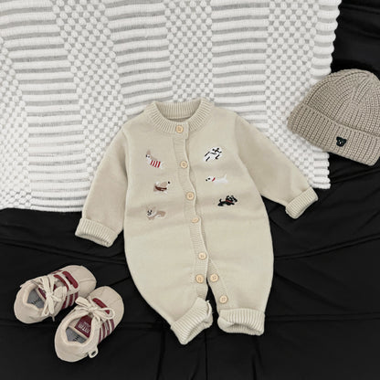 【BABY&KID】冬新作わんちゃん刺繍カバーオール、カーディガンSK103008