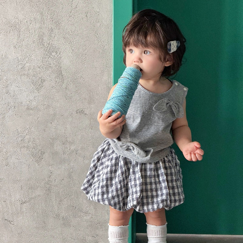 【BABY】夏新作ノースリーブTシャツ＆チェックフレアスカートSK105319