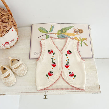 【BABY】いちご刺繍ベストSK100621