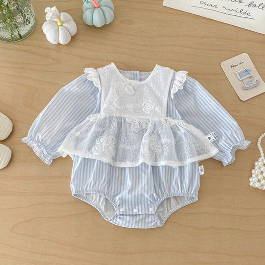 【BABY】ストライプロンパース＆レースキャミ2点セットSK103912