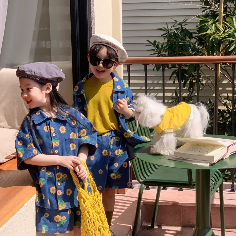 【BABY&KID】夏新作 ひまわりデザインデニムセットアップSK080517