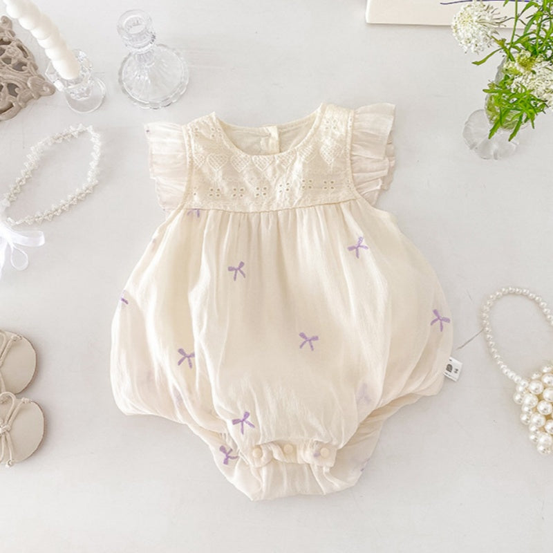 【BABY】夏新作 刺繍蝶結び柄ロンパースSK090602