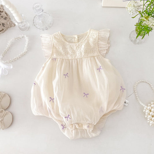 【BABY】夏新作 刺繍蝶結び柄ロンパースSK090602