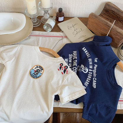 【BABY&KID】夏新作 ペンギン刺繍×英字TシャツSK091626