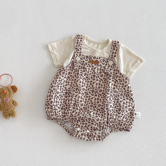 【BABY】夏新作レオパード柄サロペットロンパース＆リブTシャツSK104513