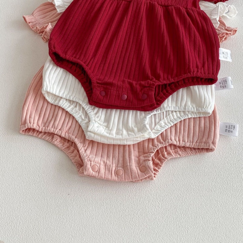 【BABY】夏新作蝶結びパフスリーブロンパースSK105002