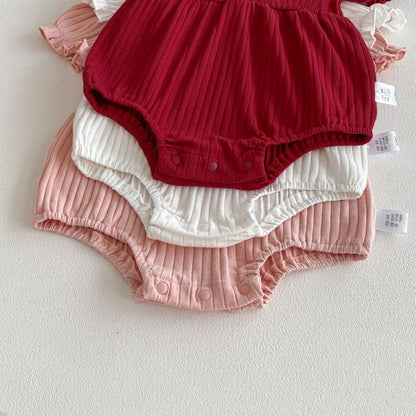 【BABY】夏新作蝶結びパフスリーブロンパースSK105002