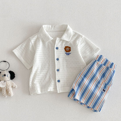 【BABY&KID】夏新作 通気ワッペンシャツ、ストライプショートパンツSK105112