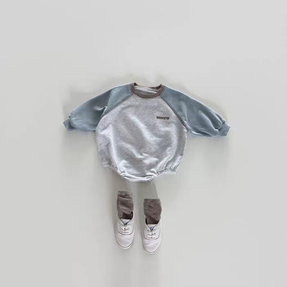 【BABY】韓国風切り替え袖ロンパースSK101905