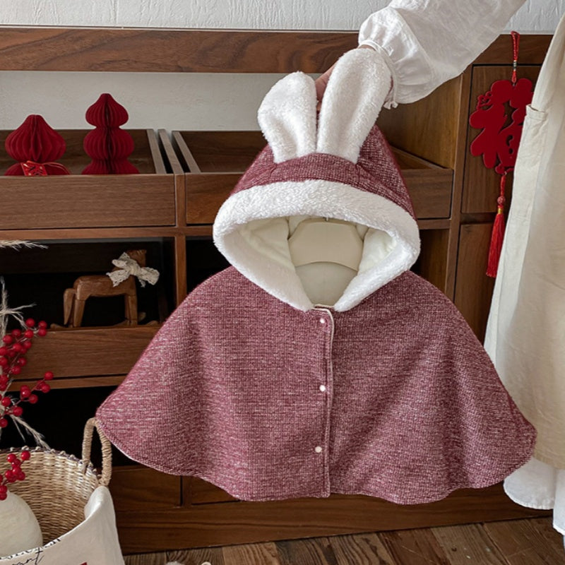 【BABY】冬新作ハート刺繍あったかロンパース、うさ耳あったかケープSK103113