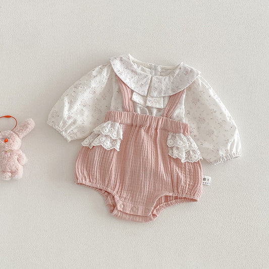 【BABY】ダブルガーゼサロペットロンパース＆小花柄シャツSK104204