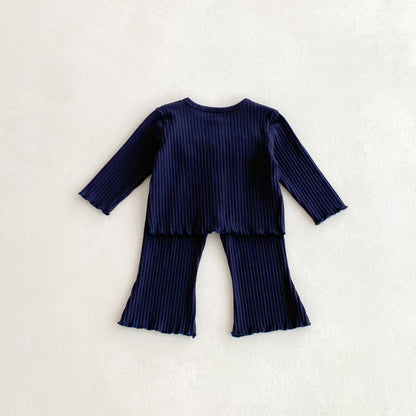【BABY&KID】無地刺繍蝶結びリブセットアップSK092431