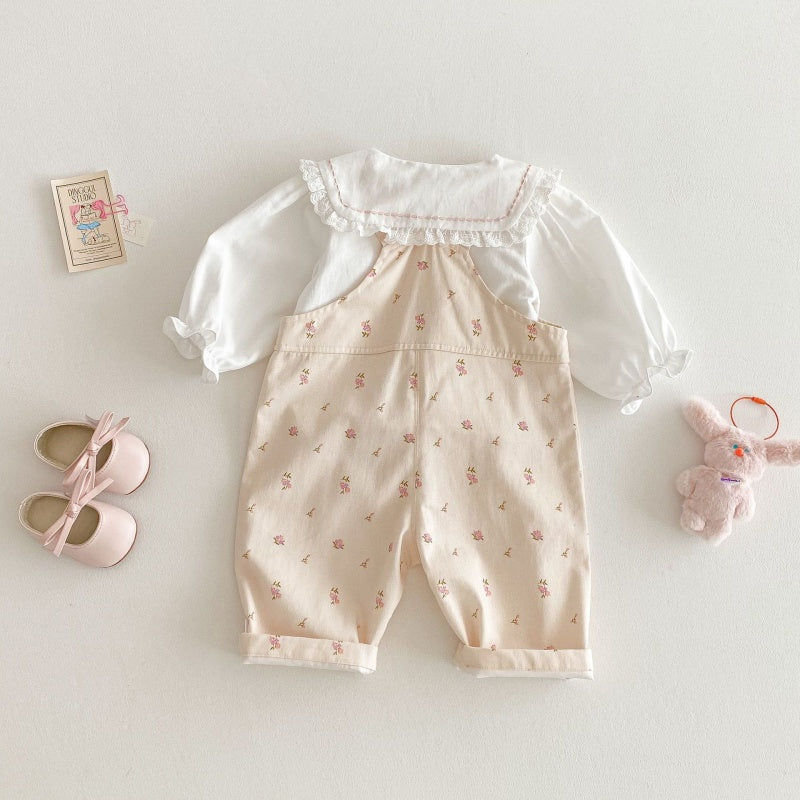 【BABY&KID】小花柄サロペット、刺繍襟シャツSK107212