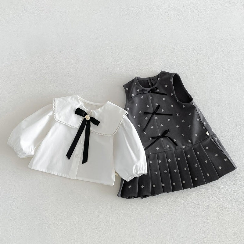 【BABY&KID】蝶結びワンピース、スクエアネック無地シャツSK107208