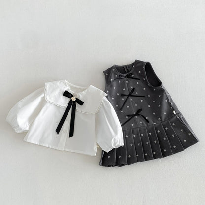 【BABY&KID】蝶結びワンピース、スクエアネック無地シャツSK107208
