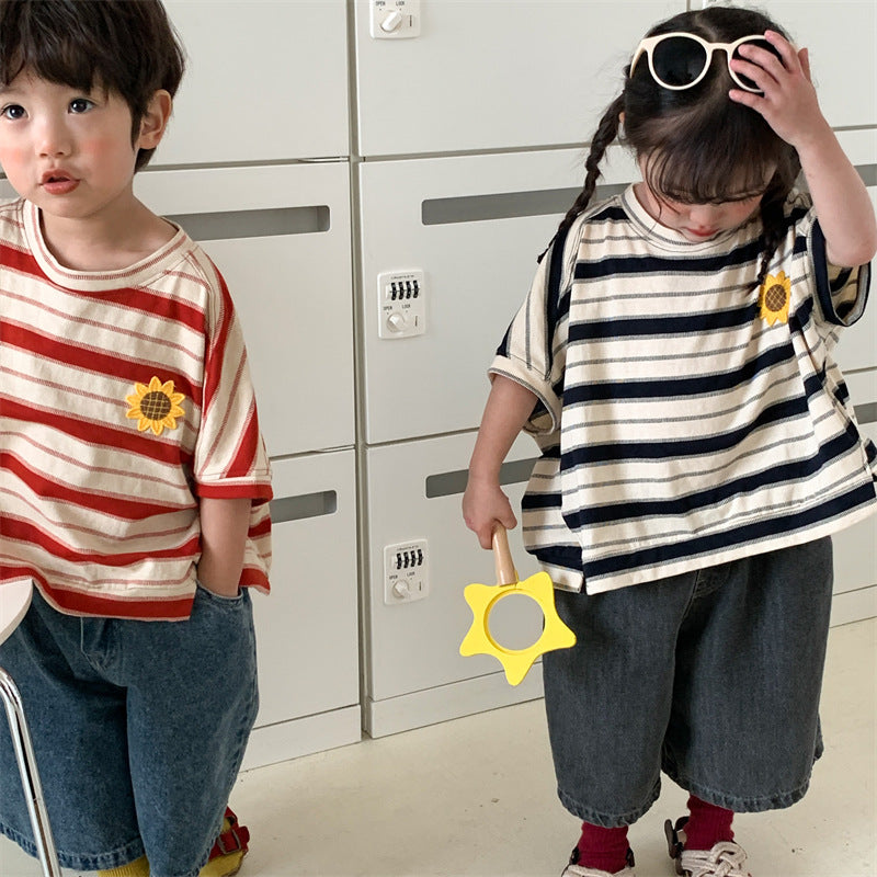 【BABY&KID】夏新作 ひまわりボーダーシャツSK080504