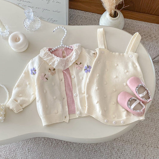 【BABY】花柄ニットカーデ＆サロペット、レースTシャツSK101416
