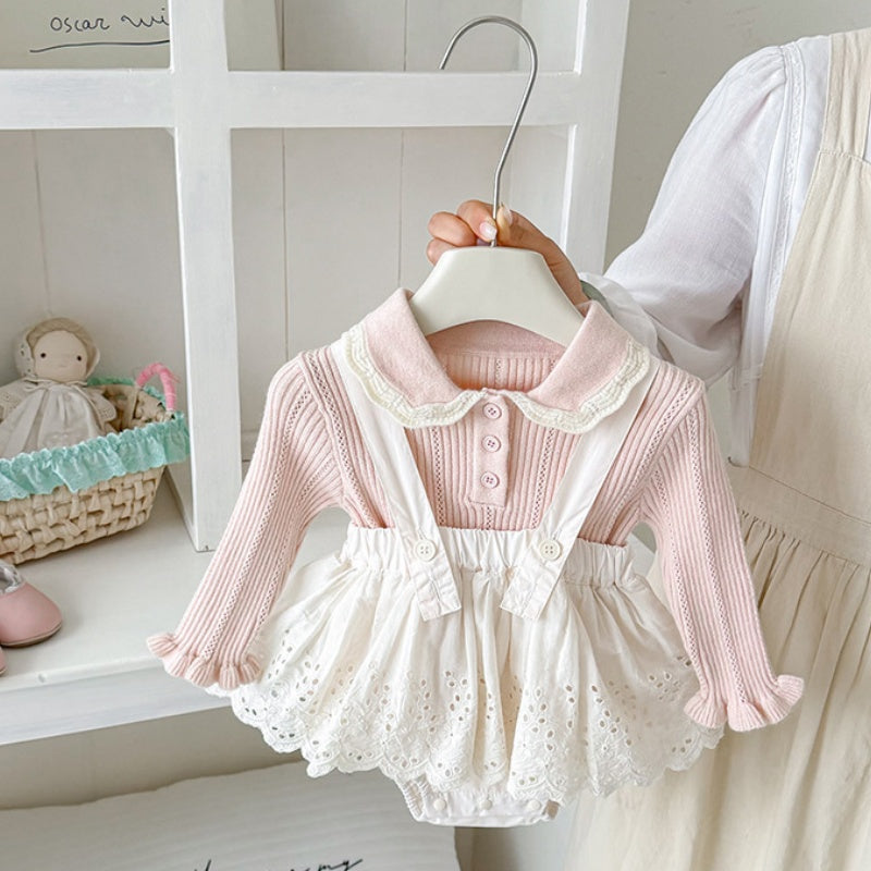 【BABY】襟付きニット＆フリルサロペットロンパースSK106815