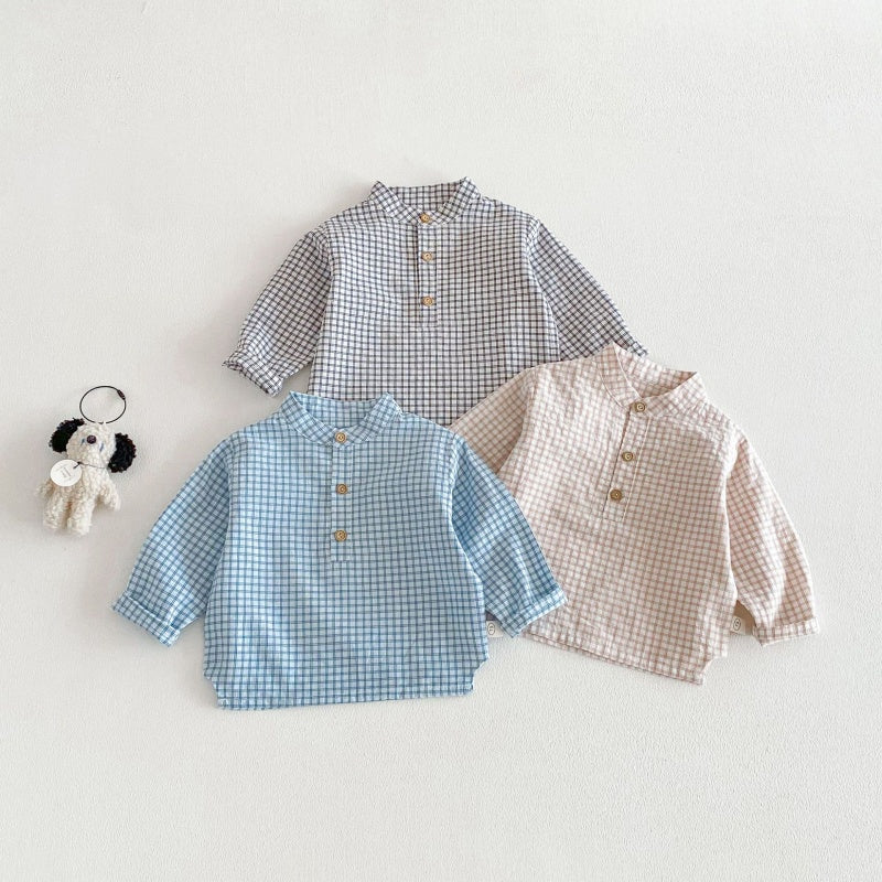 【BABY&KID】韓国風スタンドカラーチェックシャツSK104113