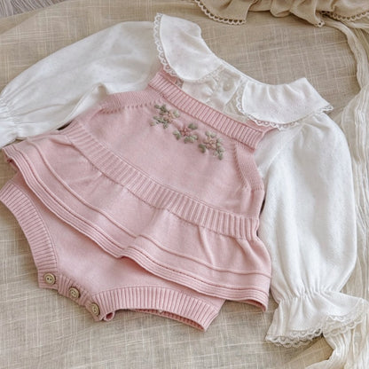 【BABY】フリル刺繍ニットロンパース、ニットカーディガンSK106917