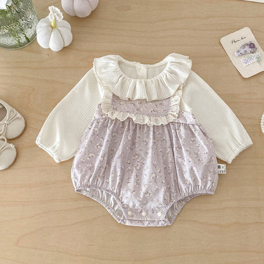 【BABY】小花柄丸襟重ね着風ロンパースSK103903